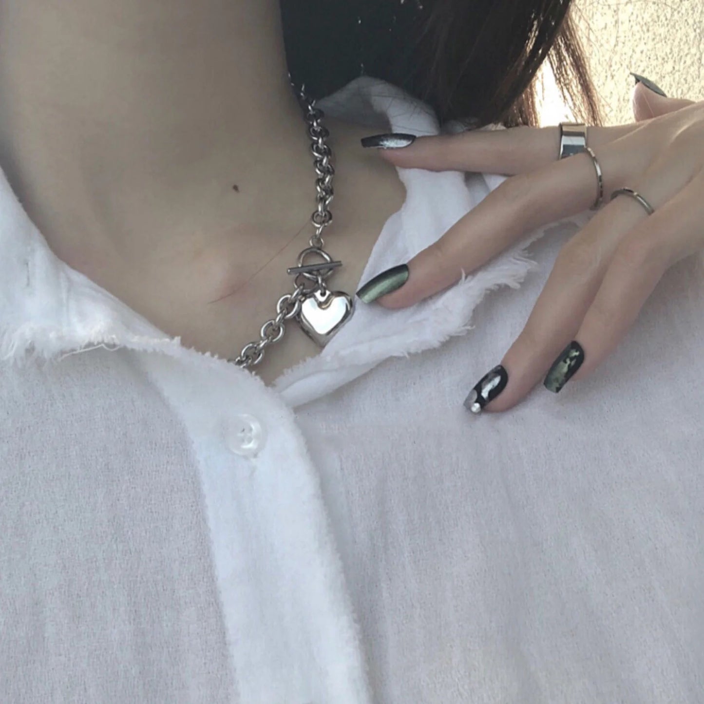 European Style Hyperbole Love Heart Pendant Necklaces Coldness Punk Neck Chains For Women Unisex Korean Fashion Jewelry Dancing