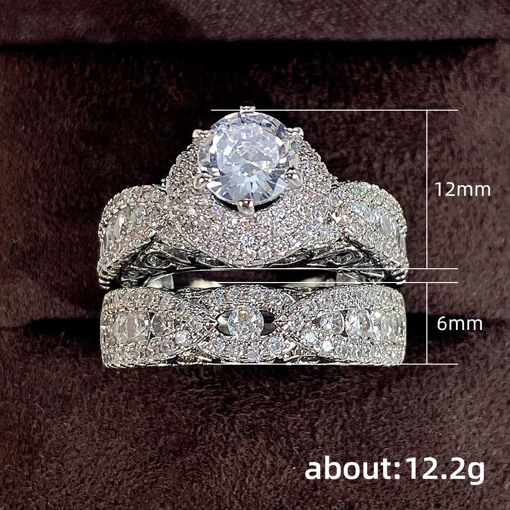 Huitan Trend Sets Rings Jewelry for Women Full Paved Brilliant CZ Stone Fashion Finger Accessories Engagement Bands Accessories