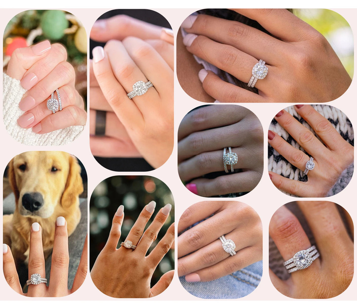 Newshe Prata 925 Silver Engagement Rings Set for Women Anillos Brilliant Halo Round Cut Cubic Zircon Luxury Wedding Jewelry