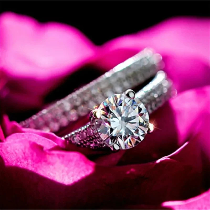 CC Rings For Women Silver Color Double Stackable Fashion Jewelry Bridal Sets Wedding Engagement Ring Accessory CC634