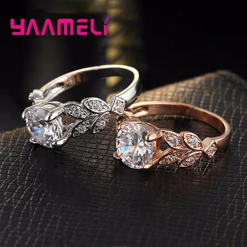New Women Ring 925 Silver Jewelry AAA Cubic Zircon Rings Rose Gold Romantic Wedding Engagement Rings Jewelry for Lovers Gift