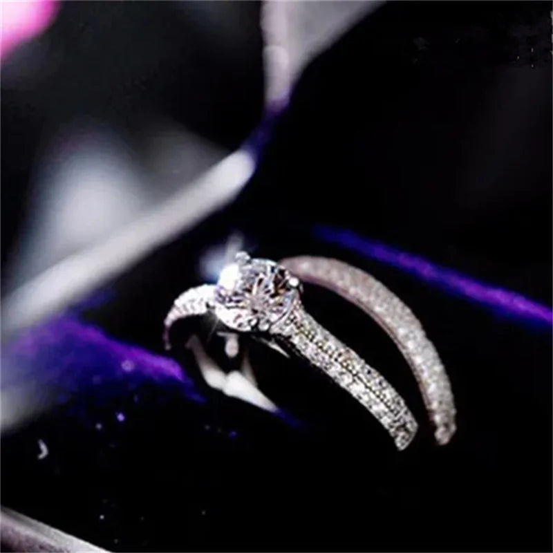 CC Rings For Women Silver Color Double Stackable Fashion Jewelry Bridal Sets Wedding Engagement Ring Accessory CC634