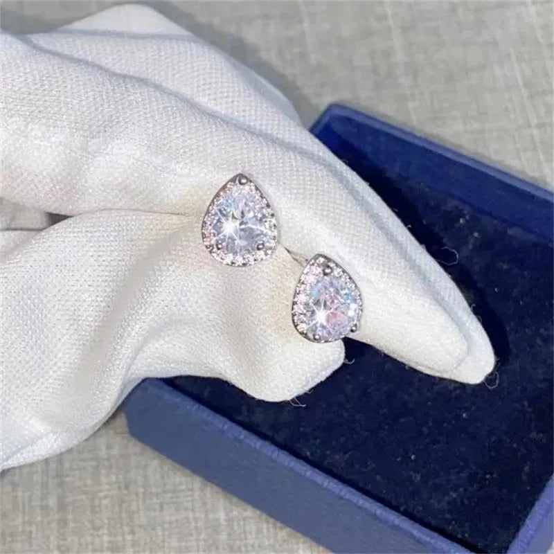 CC Double Rings For Women Silver Color Water Drop White/Pink Luxury Bridal Wedding Jewelry Engagement Accessories CC775