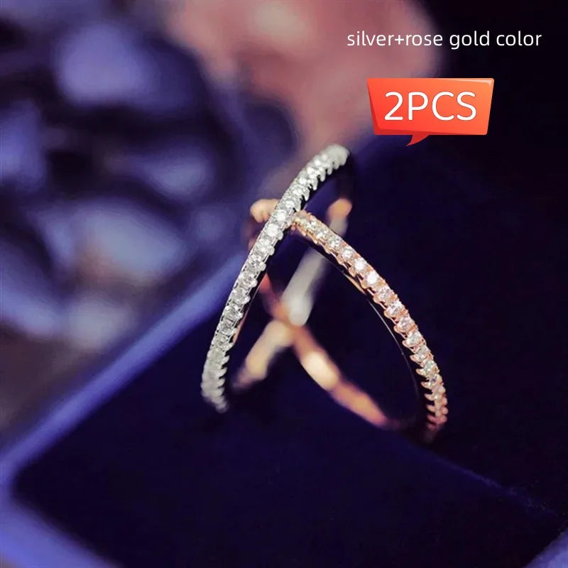 CC Rings For Women Silver Color Double Stackable Fashion Jewelry Bridal Sets Wedding Engagement Ring Accessory CC634