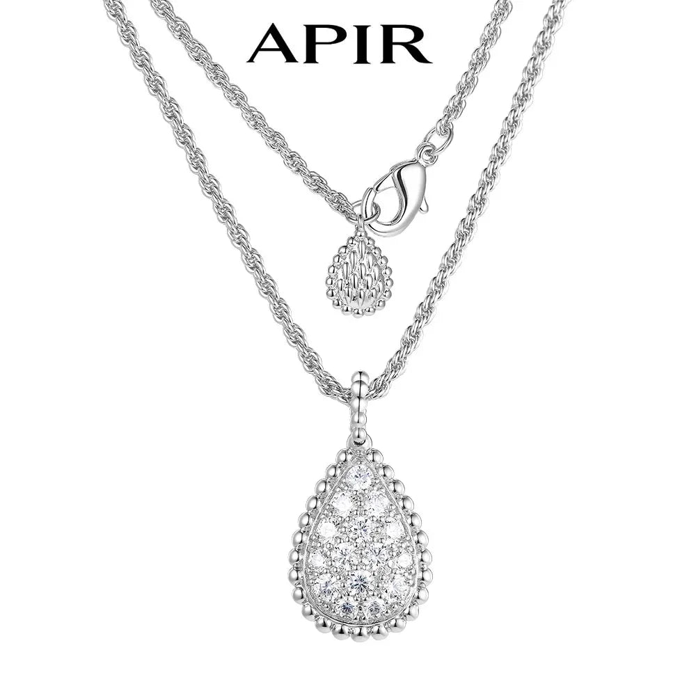 APIR 18k Gold Plated 5A Zircon Large Water Drop Pendant Necklace for Women Diamond High Quality Luxury Jewelry Ladies Necklaces