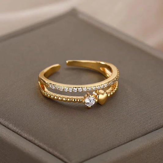 Heart Rings For Women Gold Color Double Heart Ring Wedding Engagement Jewelry Accessories Gift Bijoux