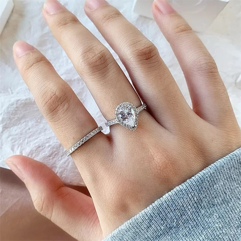 CC Rings For Women Silver Color Double Stackable Fashion Jewelry Bridal Sets Wedding Engagement Ring Accessory CC634