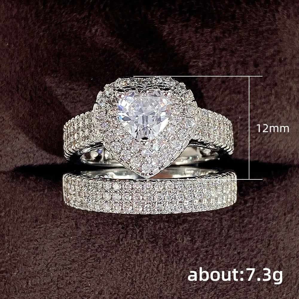 Huitan Trend Sets Rings Jewelry for Women Full Paved Brilliant CZ Stone Fashion Finger Accessories Engagement Bands Accessories