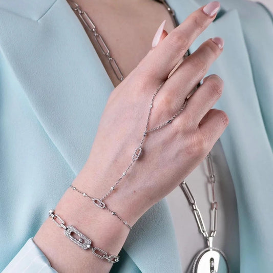 925 sterling silver classic sliding diamond women's arm chain bracelet