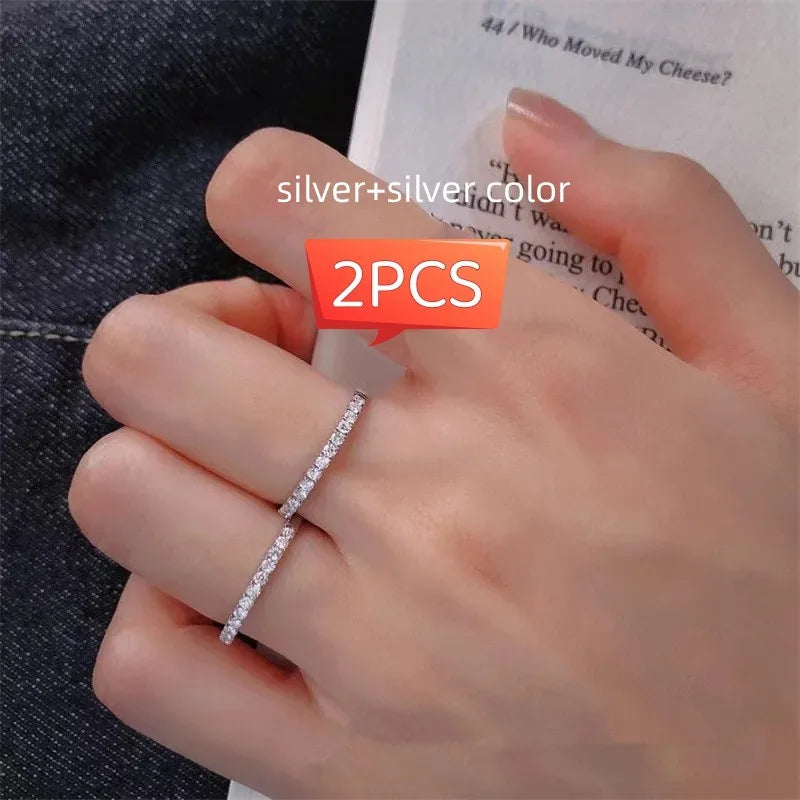 CC Rings For Women Silver Color Double Stackable Fashion Jewelry Bridal Sets Wedding Engagement Ring Accessory CC634