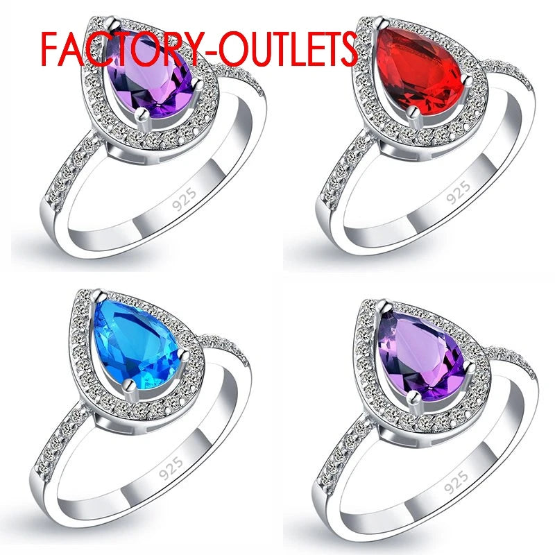 925 Sterling Silver Bridal Ring Trendy Fashion Jewelry CZ Austrian Crystal Water Drop Shape Women Girls Engagement Anniversary