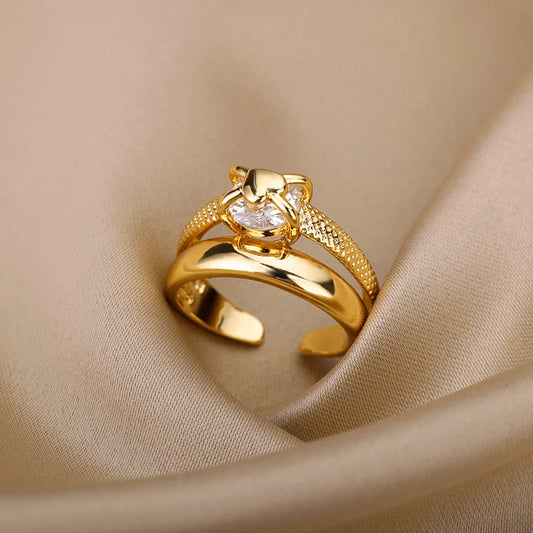 Heart Rings for Women Grils Gold Plated Adjustable Stainless Steel Ring 2026 Trend Luxury Wedding Couple Jewelry anillos mujer