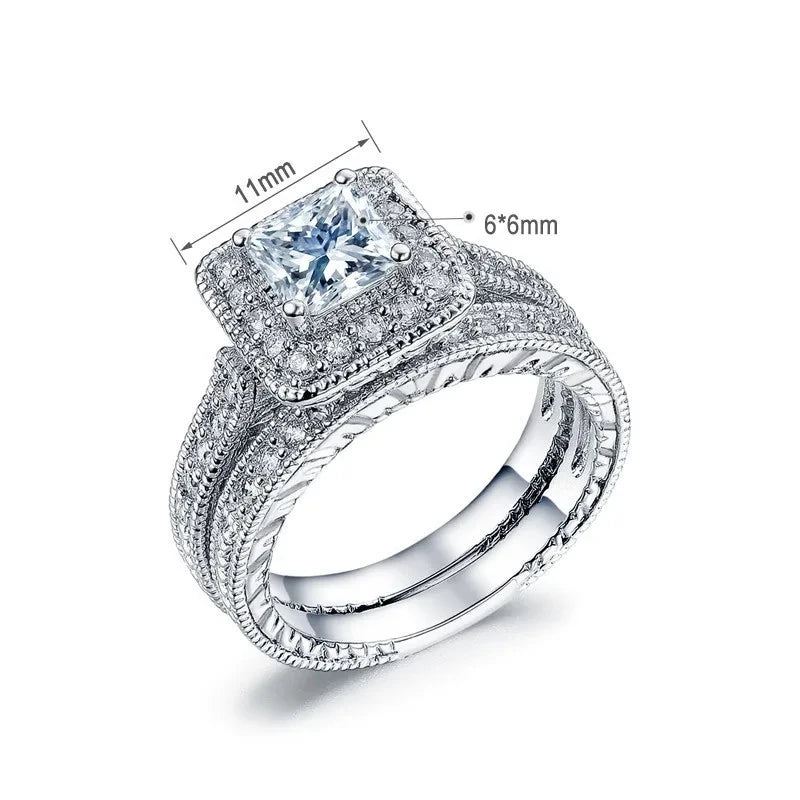 CC Rings For Women Silver Color Double Stackable Fashion Jewelry Bridal Sets Wedding Engagement Ring Accessory CC634