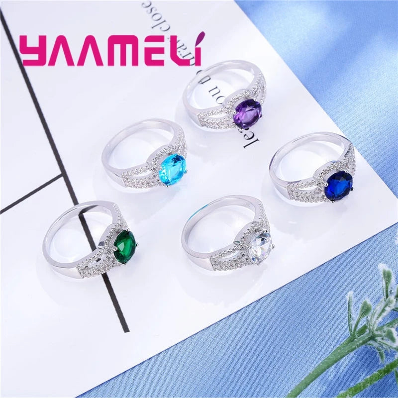 Fast Shipping Simple Wide Real 925 Sterling Silver Color Finger Rings Jewelry For Women Wedding Anniversary Clear CZ Anillos