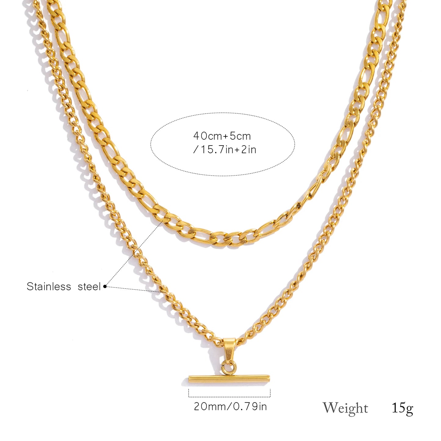 Layered Necklace for Women Minimalist Stackable - 18K Gold Plated Stainless Steel Hypoallergenic Elegant Double Chain Jewelry