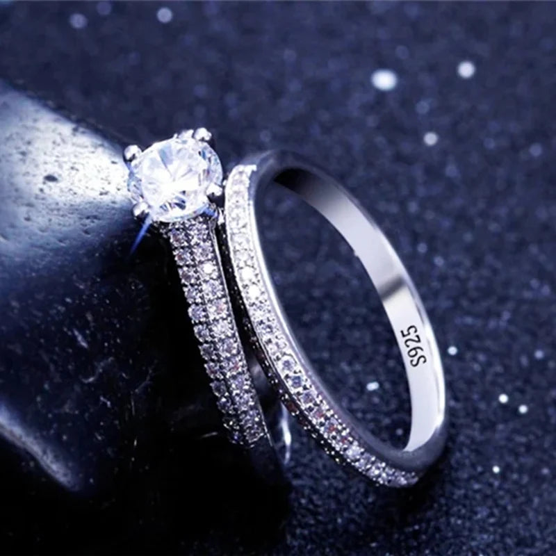 CC Rings For Women Silver Color Double Stackable Fashion Jewelry Bridal Sets Wedding Engagement Ring Accessory CC634