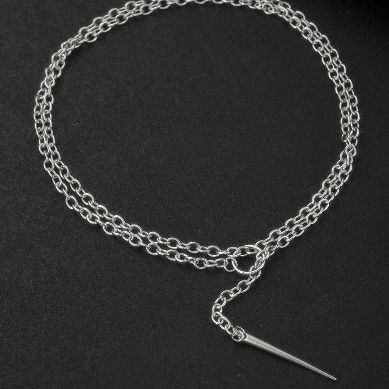 Punk Style Silver Chain Cone-shaped Long Necklace, Men's and Women's Gothic Y2k Holiday Accessories Jewelry
