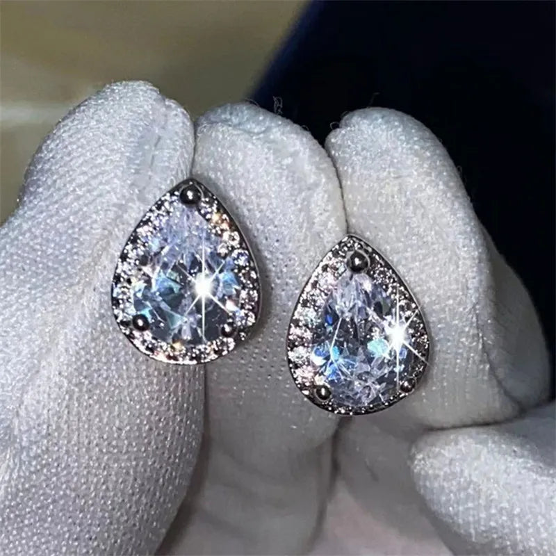 CC Double Rings For Women Silver Color Water Drop White/Pink Luxury Bridal Wedding Jewelry Engagement Accessories CC775