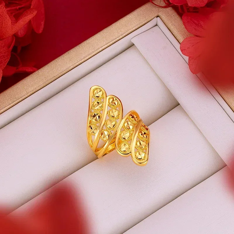 Women's Real 18k Gold Color Flower Large Rings Real Gold Color Rings for Women Wedding Party Ring Gift Women‘s Flower Jewelry