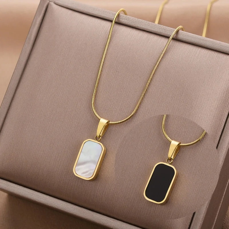Women's Necklace Geometric Rectangle Gold Black Plate Necklace Pendant Trendy Luxury Style Party Accessory Double-sided Wearing