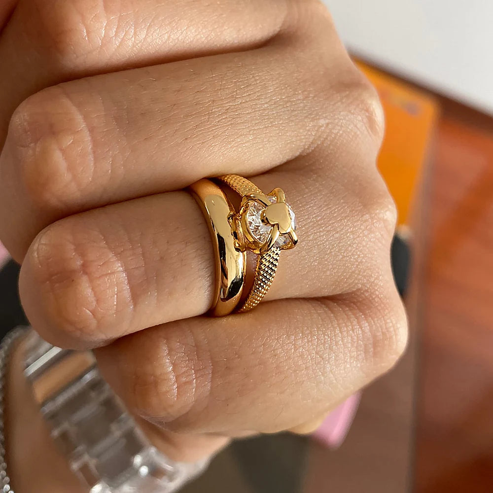 Heart Rings for Women Grils Gold Plated Adjustable Stainless Steel Ring 2026 Trend Luxury Wedding Couple Jewelry anillos mujer