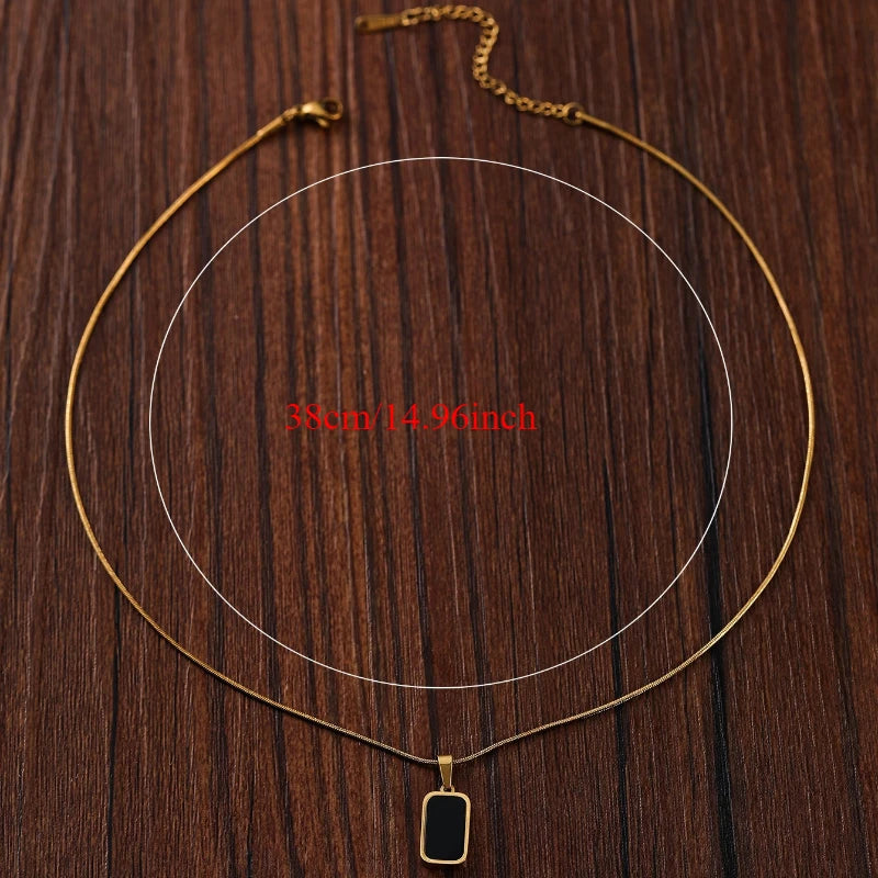 Women's Necklace Geometric Rectangle Gold Black Plate Necklace Pendant Trendy Luxury Style Party Accessory Double-sided Wearing