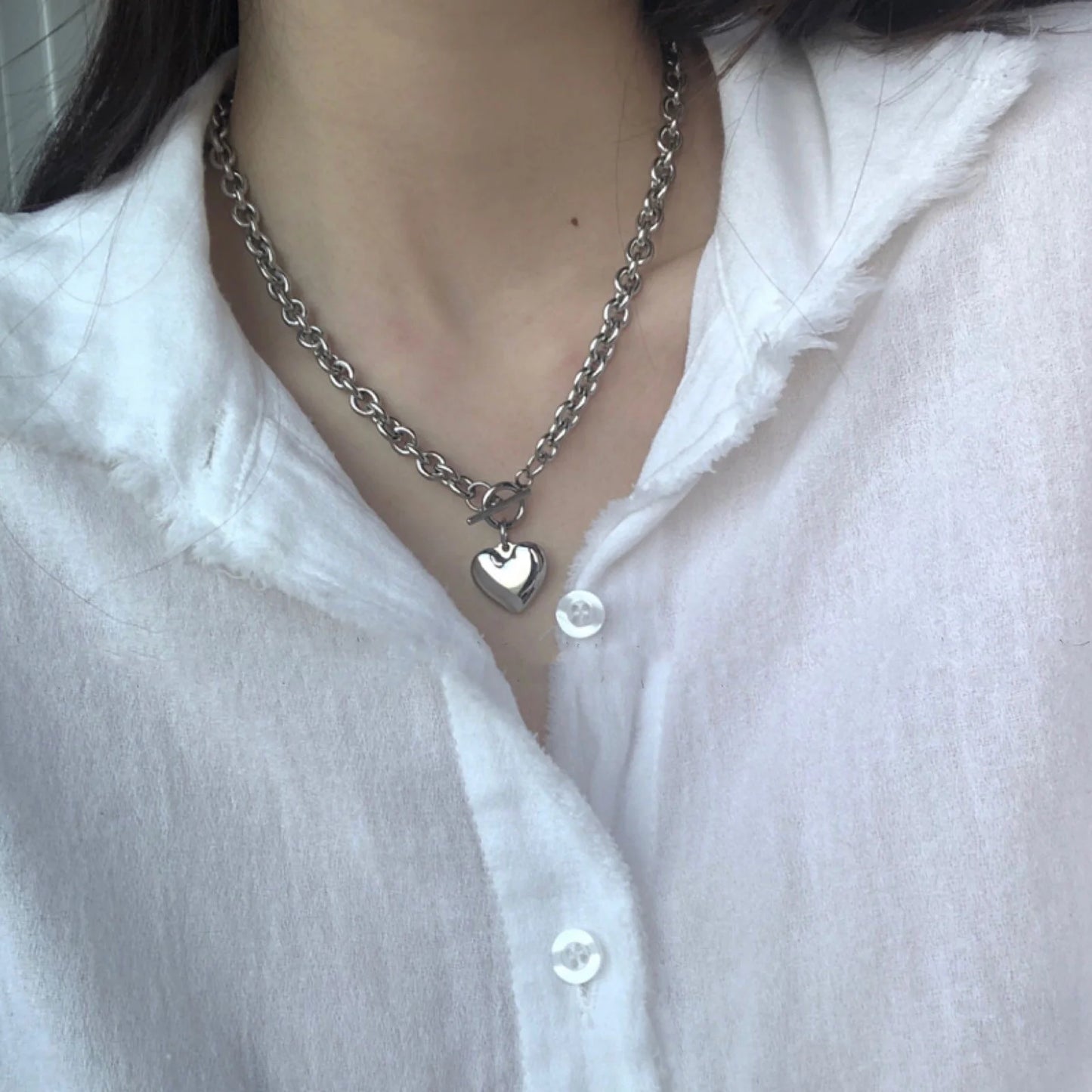 European Style Hyperbole Love Heart Pendant Necklaces Coldness Punk Neck Chains For Women Unisex Korean Fashion Jewelry Dancing