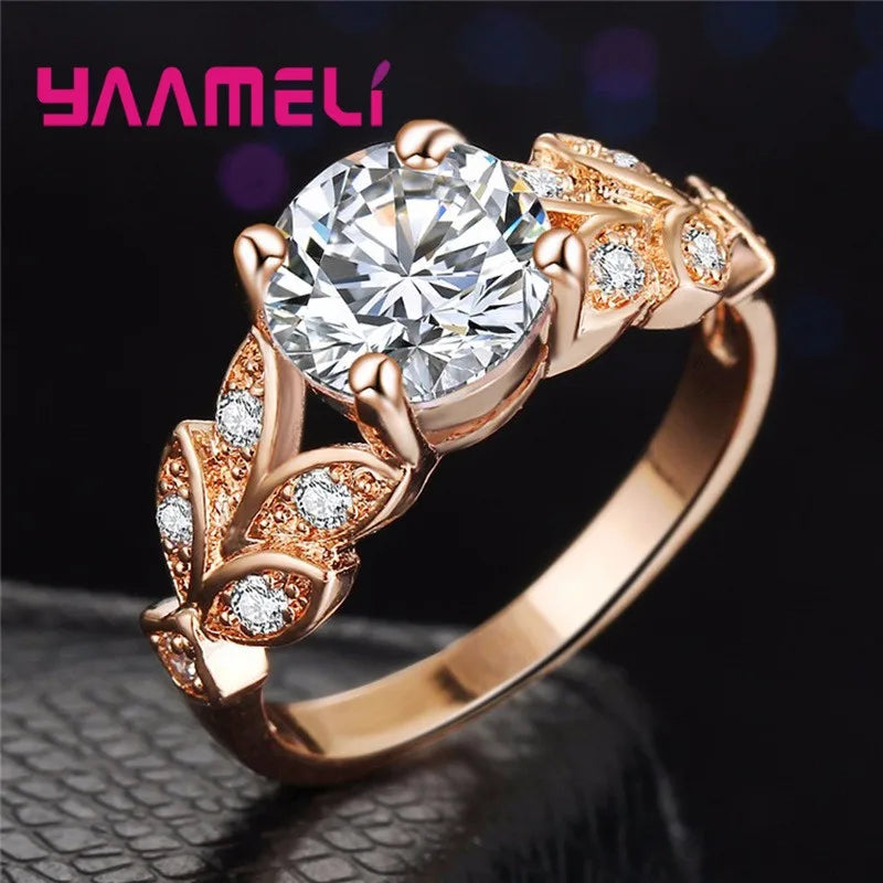New Women Ring 925 Silver Jewelry AAA Cubic Zircon Rings Rose Gold Romantic Wedding Engagement Rings Jewelry for Lovers Gift