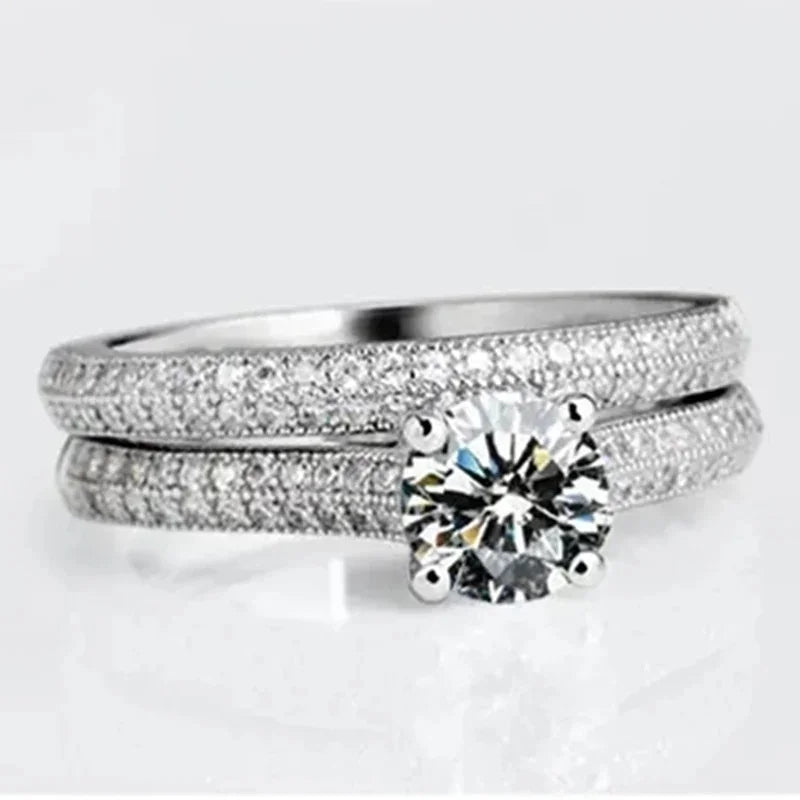 CC Rings For Women Silver Color Double Stackable Fashion Jewelry Bridal Sets Wedding Engagement Ring Accessory CC634
