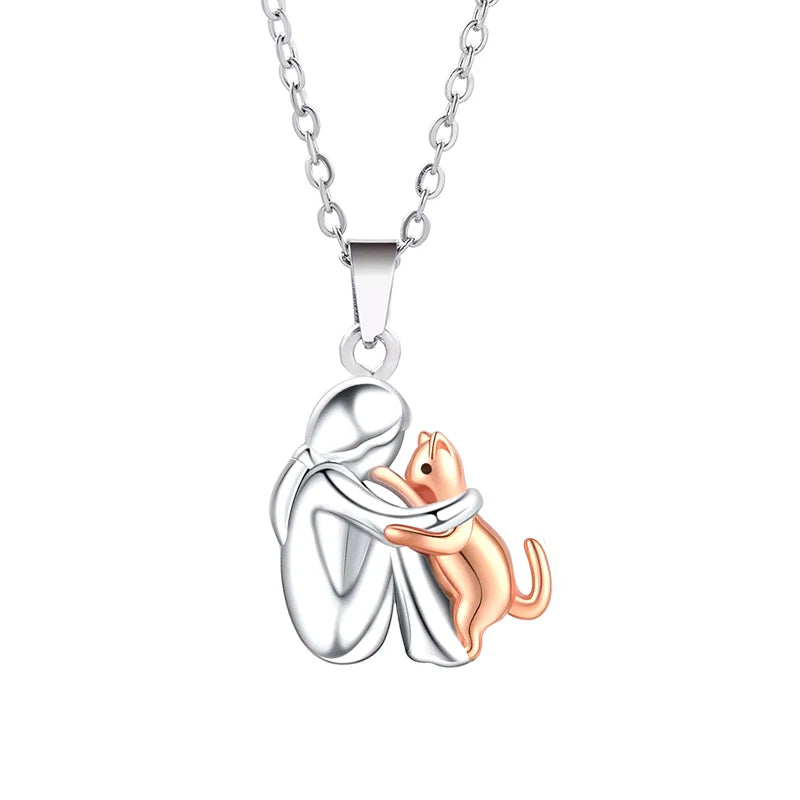 Fashion Women and Dog Necklace Cute Little Girl Puppy Pendants Necklaces Animal Pet Jewelry