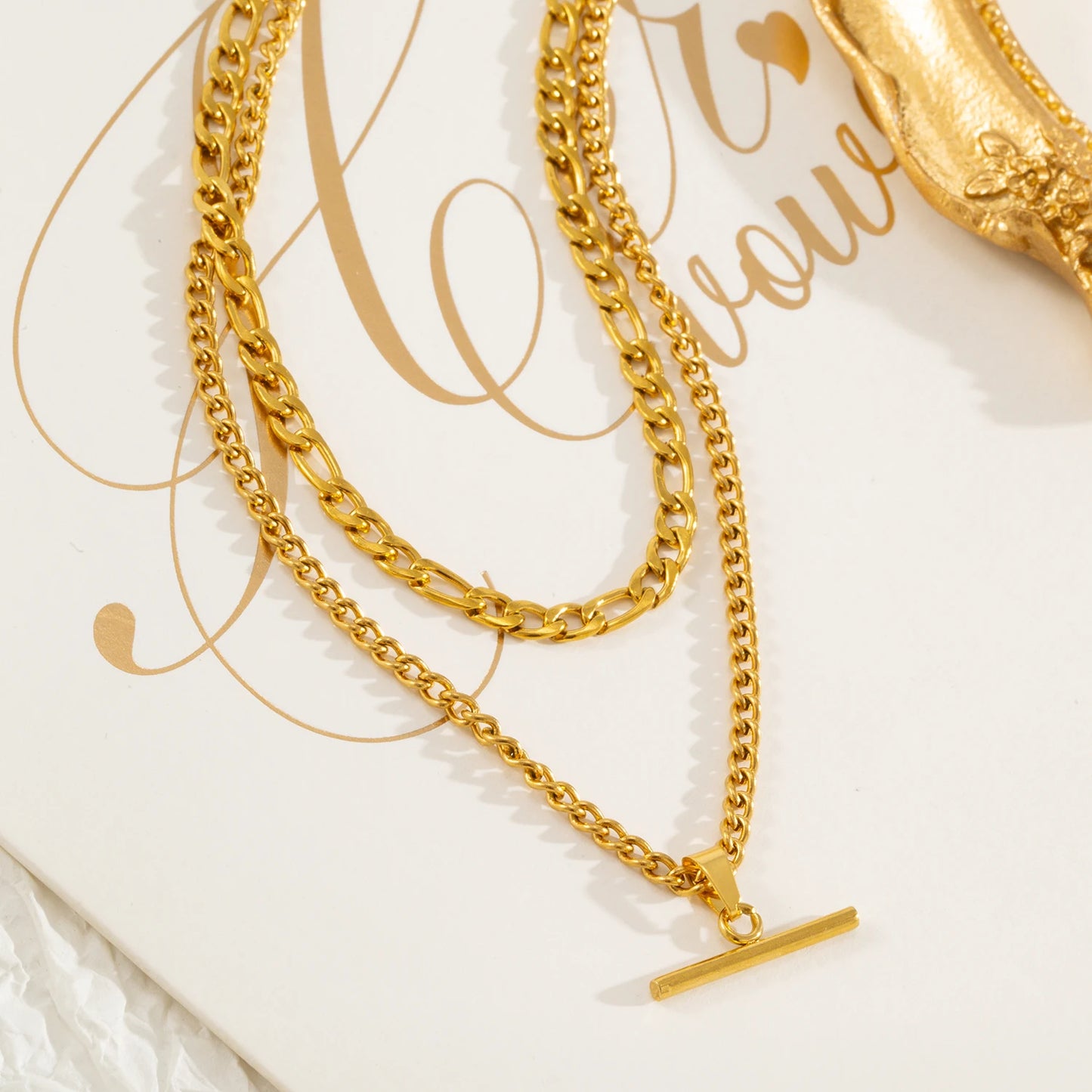 Layered Necklace for Women Minimalist Stackable - 18K Gold Plated Stainless Steel Hypoallergenic Elegant Double Chain Jewelry