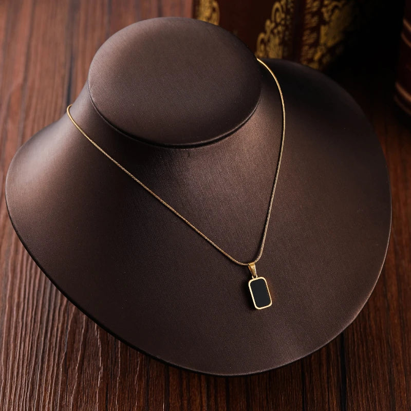 Women's Necklace Geometric Rectangle Gold Black Plate Necklace Pendant Trendy Luxury Style Party Accessory Double-sided Wearing