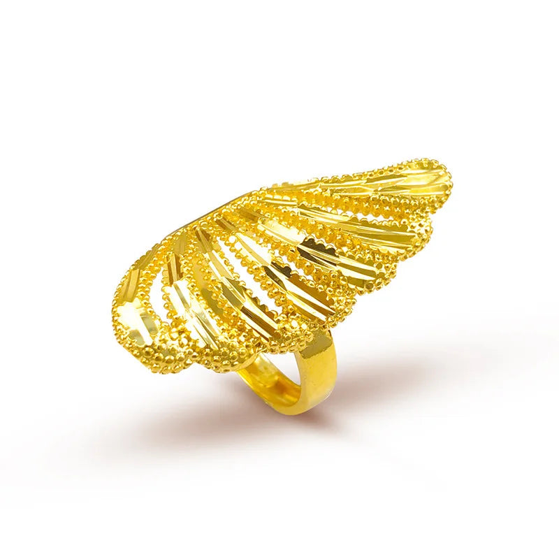 Women's Real 18k Gold Color Flower Large Rings Real Gold Color Rings for Women Wedding Party Ring Gift Women‘s Flower Jewelry