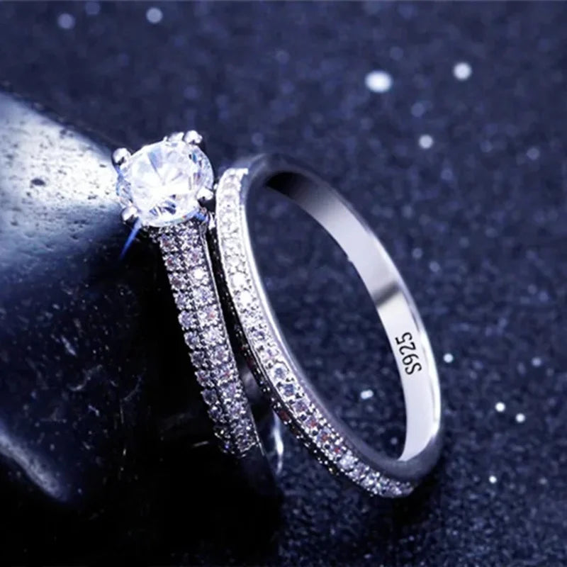CC Rings For Women Silver Color Double Stackable Fashion Jewelry Bridal Sets Wedding Engagement Ring Accessory CC634