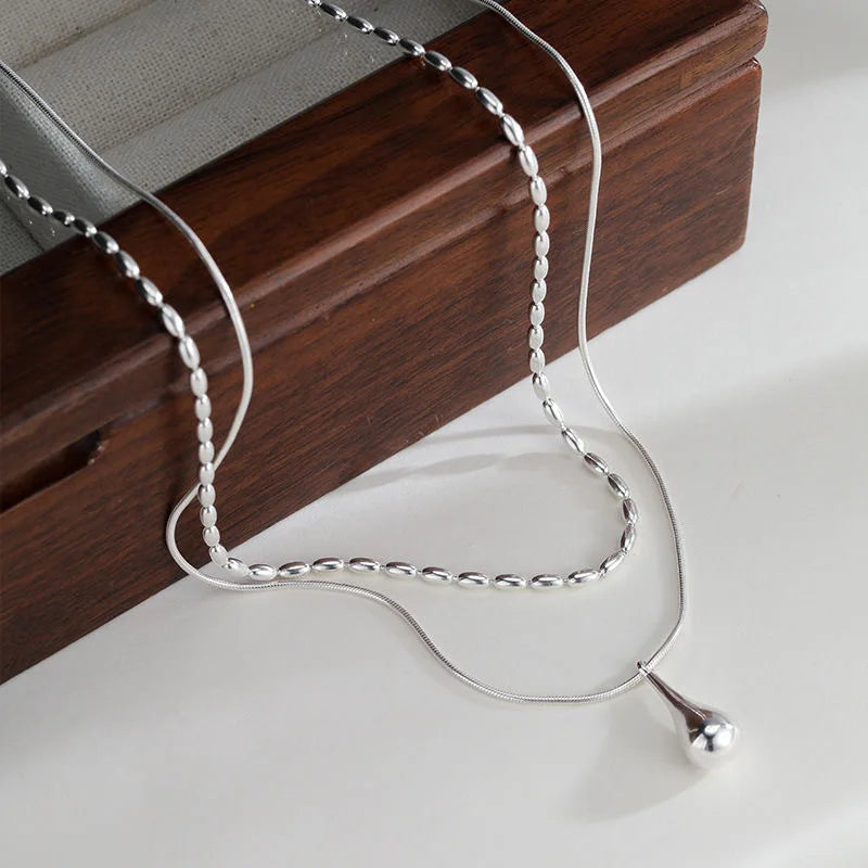 925 Sterling Silver Starry Sky Double Layered Water Drop Necklace for Women Collarbone Chain Pendant Jewelry Wedding Party Gift