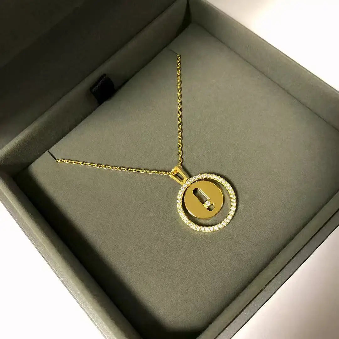 925 Sterling Silver Round Women's Necklace, Set With Sashionable Sliding Zircon Jewelry.