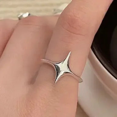 Silver Rings For Women Geometric Fine Jewelry Finger Adjustable Simple Star Ring