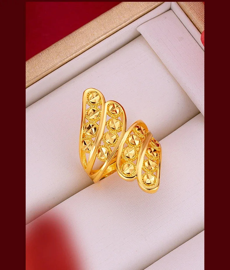 Women's Real 18k Gold Color Flower Large Rings Real Gold Color Rings for Women Wedding Party Ring Gift Women‘s Flower Jewelry