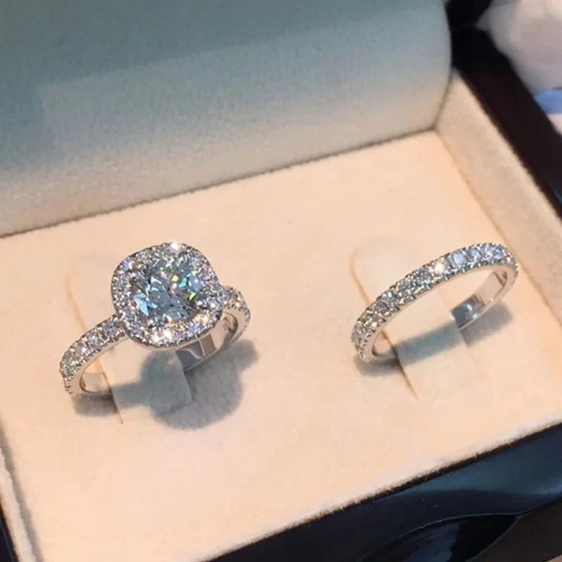 CC Rings For Women Silver Color Double Stackable Fashion Jewelry Bridal Sets Wedding Engagement Ring Accessory CC634