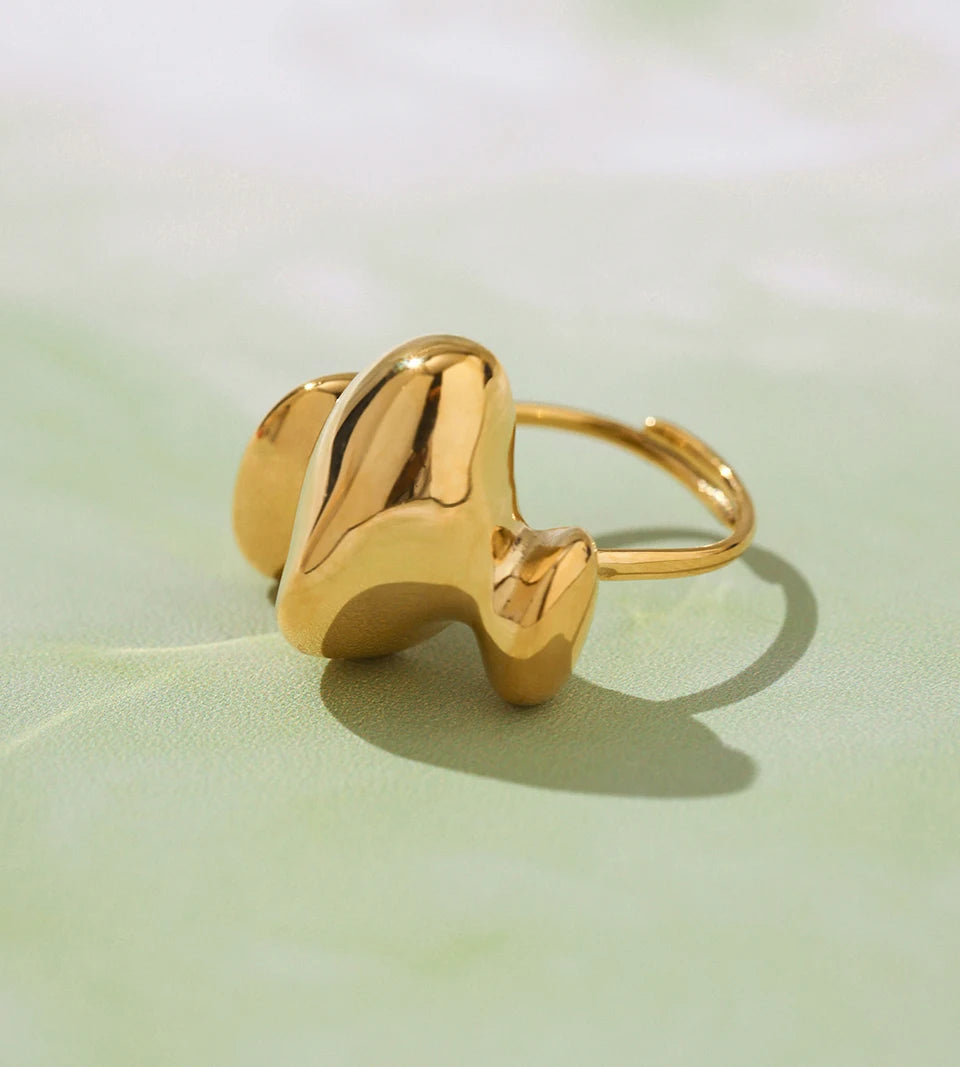 Trendy Stainless Steel Rings For Women 18k Gold Plated Waterproof Fadeless Non Tarnish Adjustable Women's Two-tone Chunky Ring