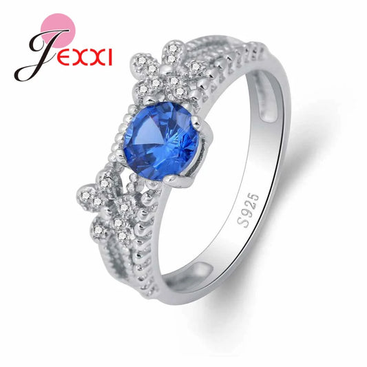 Elegant Bule Austrian Crystal 925 Sterling Silver Wreath Shape Ring High Quality  Women Party Enagaement Gift Wholesale