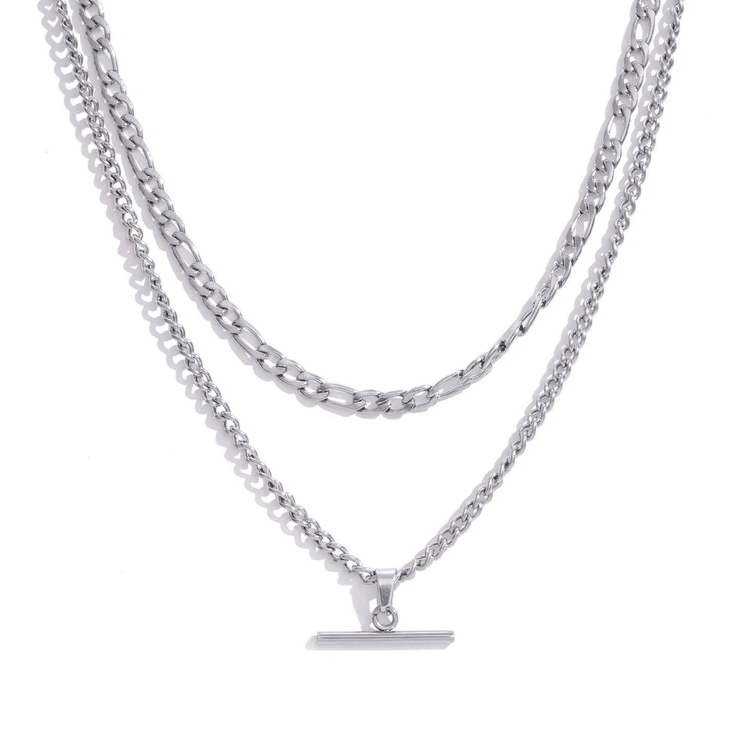 Layered Necklace for Women Minimalist Stackable - 18K Gold Plated Stainless Steel Hypoallergenic Elegant Double Chain Jewelry