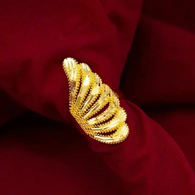Women's Real 18k Gold Color Flower Large Rings Real Gold Color Rings for Women Wedding Party Ring Gift Women‘s Flower Jewelry