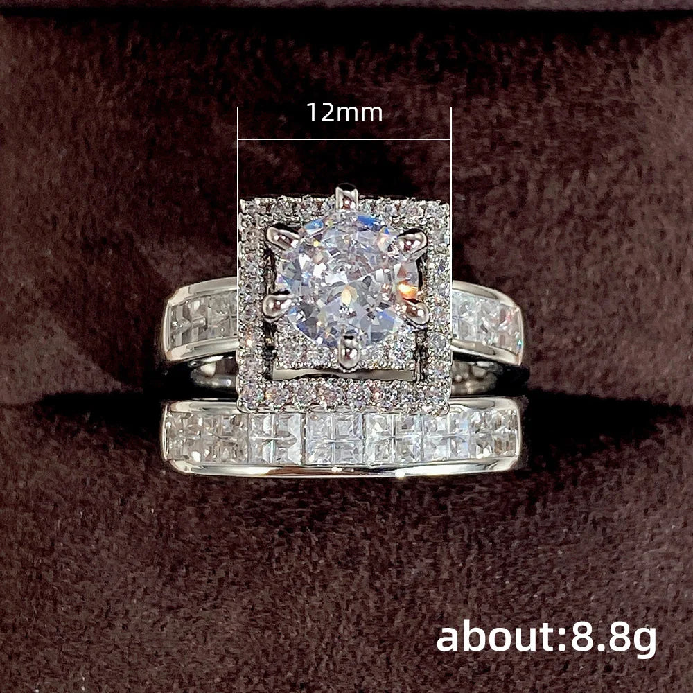 Huitan Trend Sets Rings Jewelry for Women Full Paved Brilliant CZ Stone Fashion Finger Accessories Engagement Bands Accessories