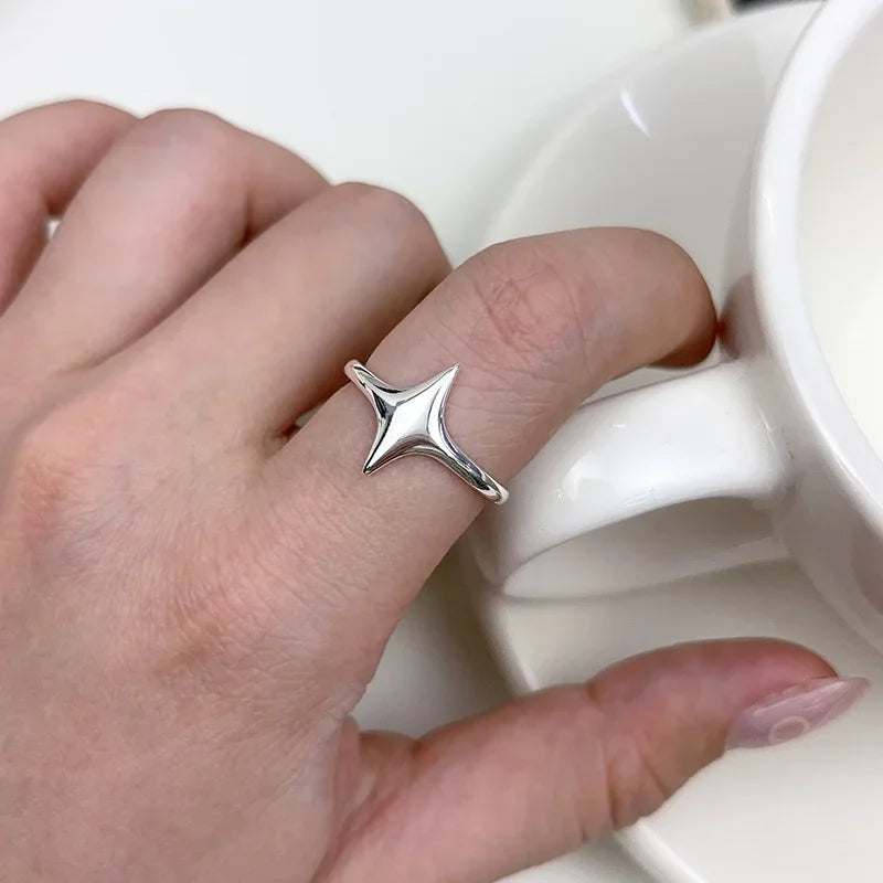 Silver Rings For Women Geometric Fine Jewelry Finger Adjustable Simple Star Ring