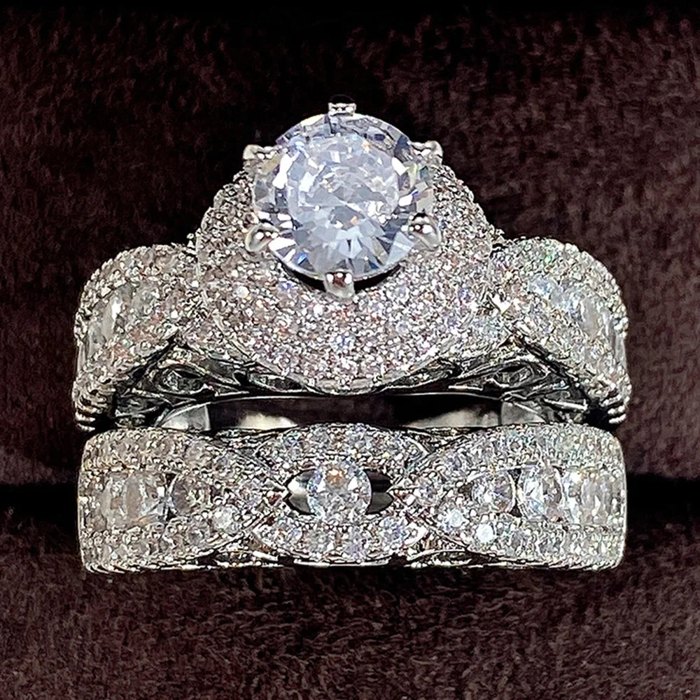 Huitan Trend Sets Rings Jewelry for Women Full Paved Brilliant CZ Stone Fashion Finger Accessories Engagement Bands Accessories