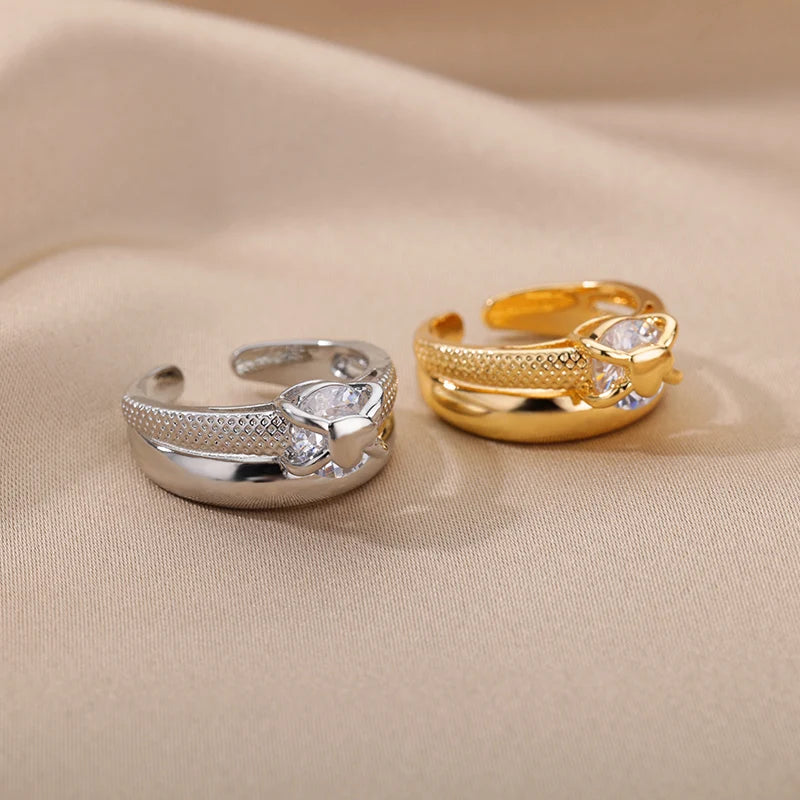 Heart Rings for Women Grils Gold Plated Adjustable Stainless Steel Ring 2026 Trend Luxury Wedding Couple Jewelry anillos mujer