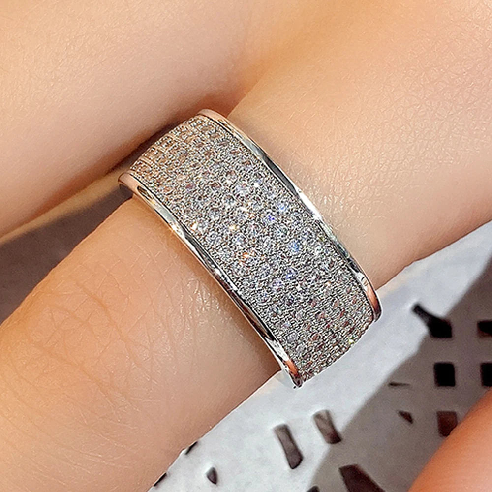 Huitan Trend Sets Rings Jewelry for Women Full Paved Brilliant CZ Stone Fashion Finger Accessories Engagement Bands Accessories